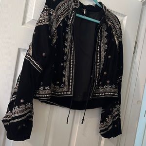 Free people black embellished crop jacket - medium
